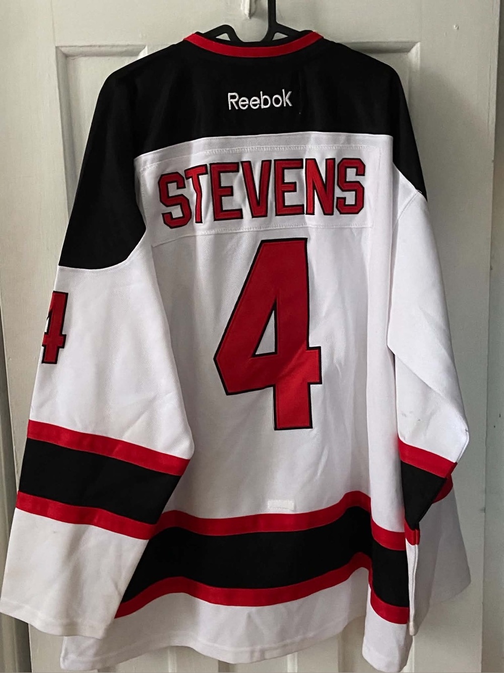 Reebok White Black Red Scott Stevens #4 Hockey Away Jersey